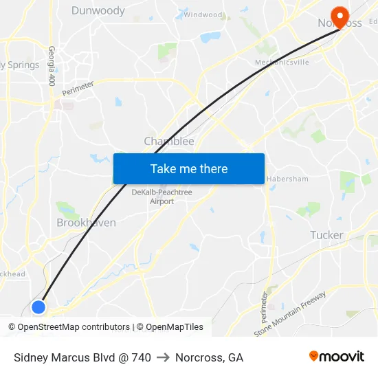 Sidney Marcus Blvd @ 740 to Norcross, GA map
