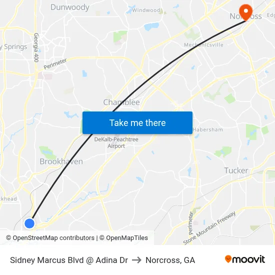 Sidney Marcus Blvd @ Adina Dr to Norcross, GA map