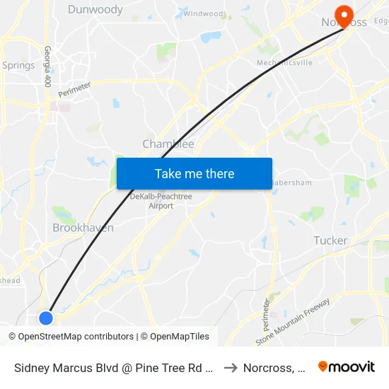 Sidney Marcus Blvd @ Pine Tree Rd NE to Norcross, GA map