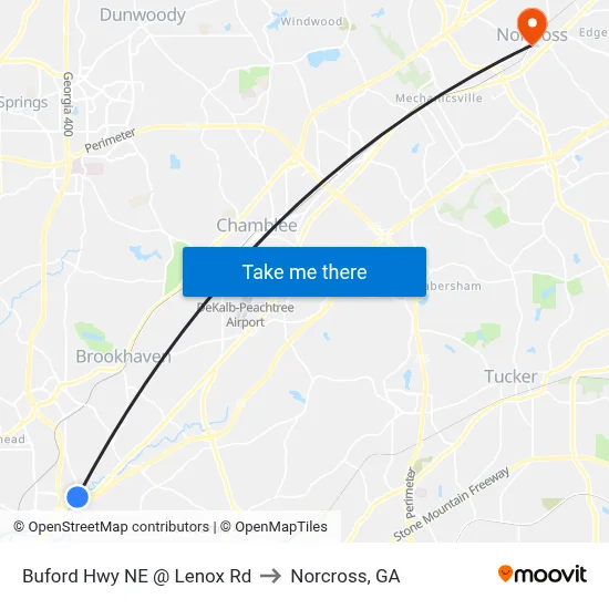 Buford Hwy NE @ Lenox Rd to Norcross, GA map