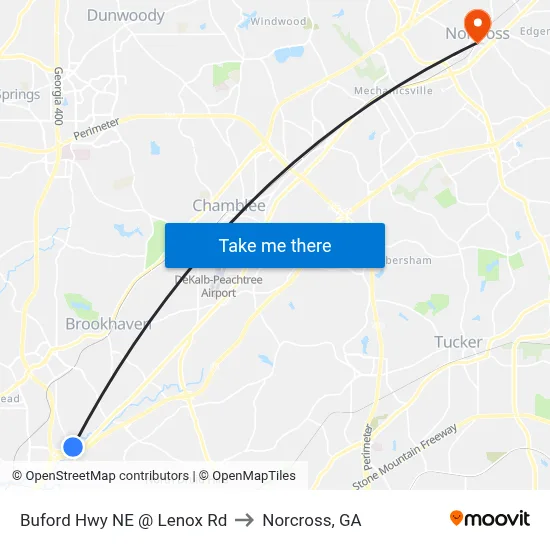 Buford Hwy NE @ Lenox Rd to Norcross, GA map