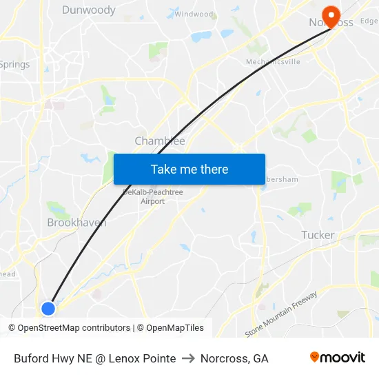 Buford Hwy NE @ Lenox Pointe to Norcross, GA map
