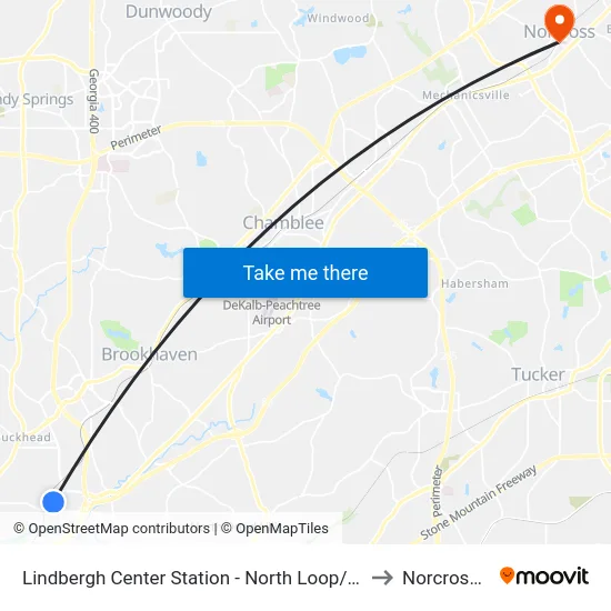 Lindbergh Center Station - North Loop/Morosgo Dr to Norcross, GA map