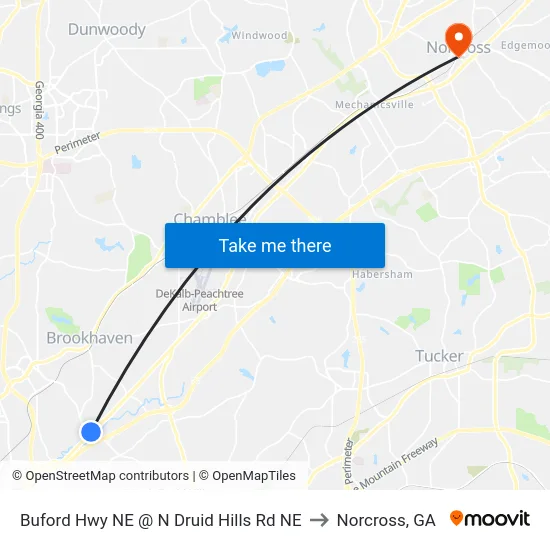 Buford Hwy NE @ N Druid Hills Rd NE to Norcross, GA map