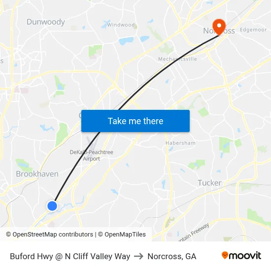 Buford Hwy @ N Cliff Valley Way to Norcross, GA map