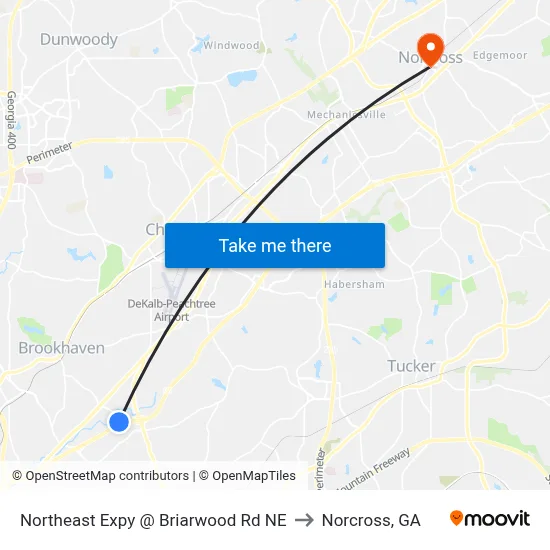 Northeast Expy @ Briarwood Rd NE to Norcross, GA map