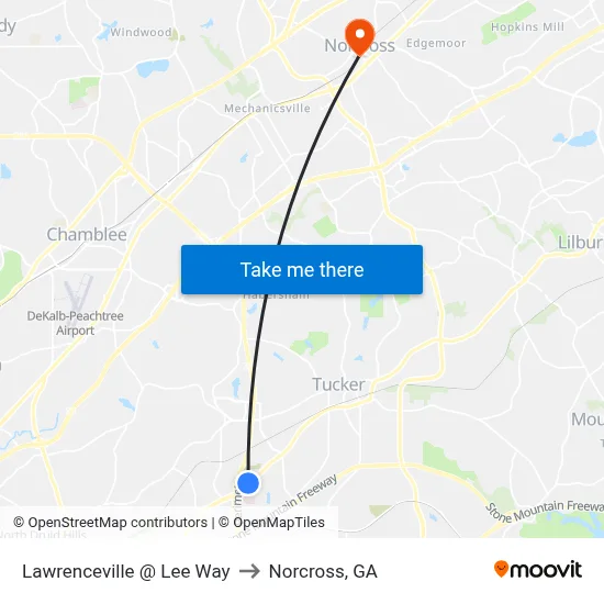 Lawrenceville @ Lee Way to Norcross, GA map