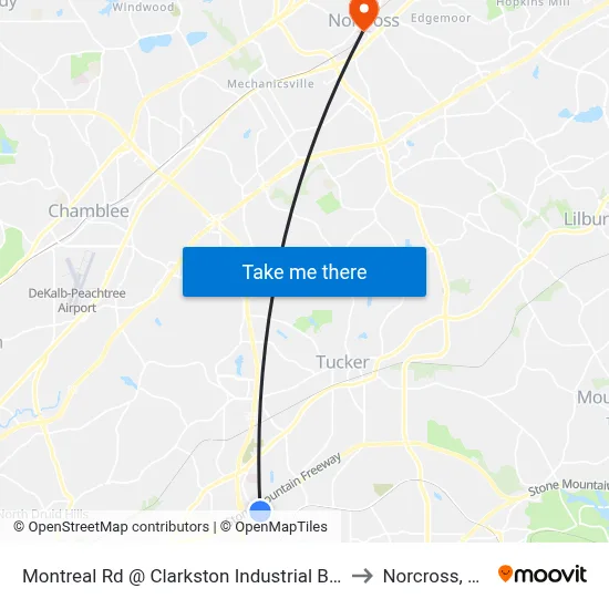 Montreal Rd @ Clarkston Industrial Blvd to Norcross, GA map