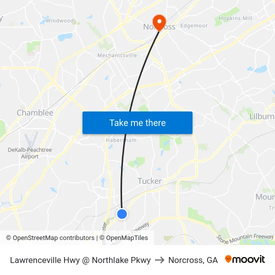 Lawrenceville Hwy @ Northlake Pkwy to Norcross, GA map