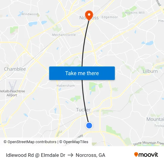 Idlewood Rd @ Elmdale Dr to Norcross, GA map