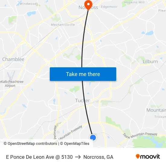 E Ponce De Leon Ave @ 5130 to Norcross, GA map