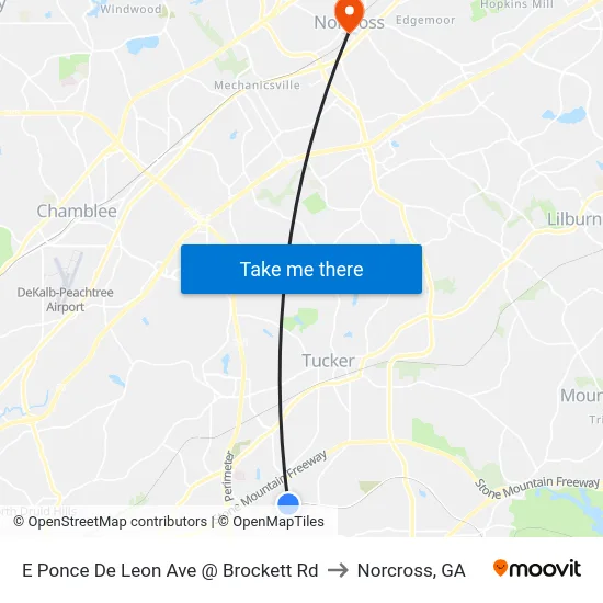 E Ponce De Leon Ave @ Brockett Rd to Norcross, GA map