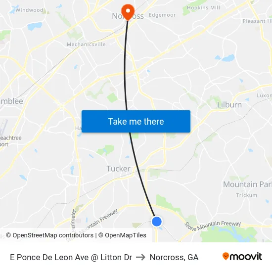 E Ponce De Leon Ave @ Litton Dr to Norcross, GA map