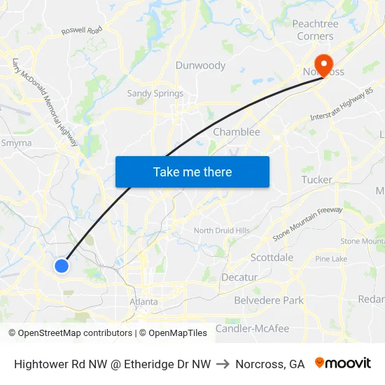 Hightower Rd NW @ Etheridge Dr NW to Norcross, GA map