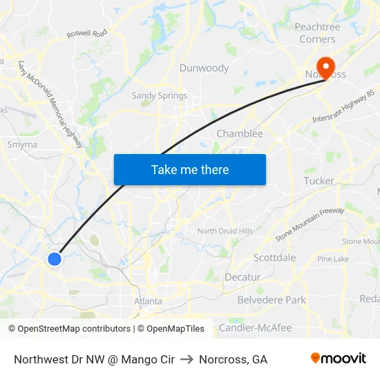 Northwest Dr NW @ Mango Cir to Norcross, GA map