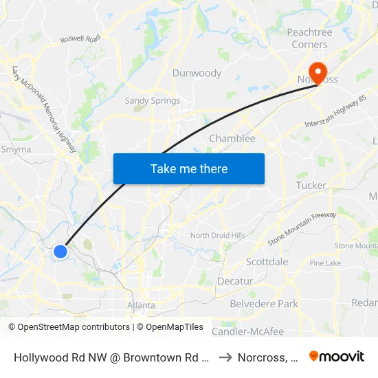 Hollywood Rd NW @ Browntown Rd NW to Norcross, GA map