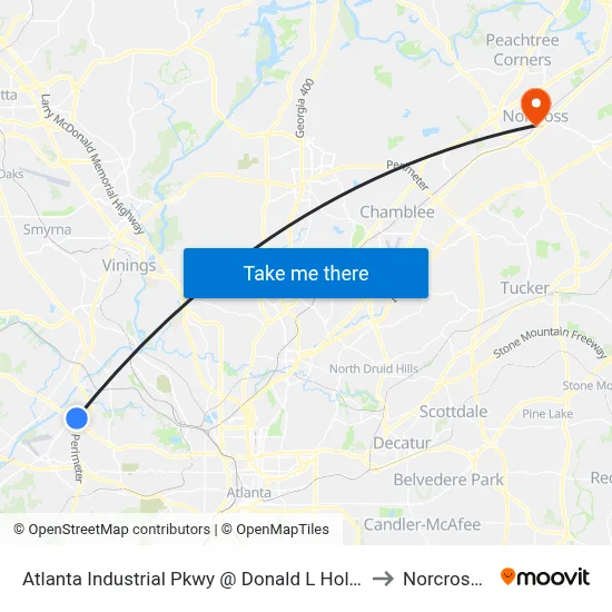 Atlanta Industrial Pkwy @ Donald L Hollowell Pkwy to Norcross, GA map