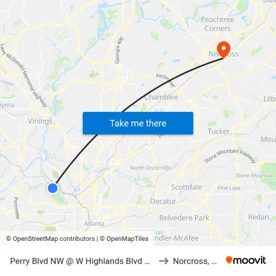 Perry Blvd NW @ W Highlands Blvd NW to Norcross, GA map