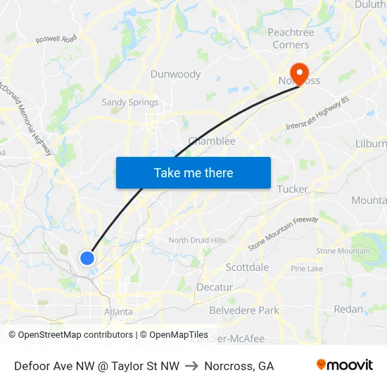 Defoor Ave NW @ Taylor St NW to Norcross, GA map