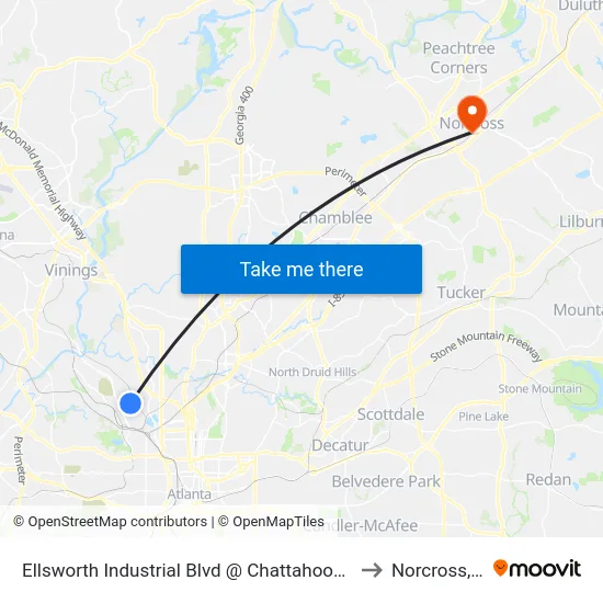 Ellsworth Industrial Blvd @ Chattahoochee Ave to Norcross, GA map