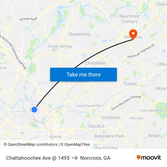 Chattahoochee Ave @ 1495 to Norcross, GA map