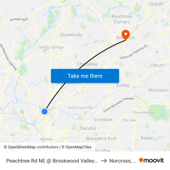 Peachtree Rd NE @ Brookwood Valley Cir NE to Norcross, GA map