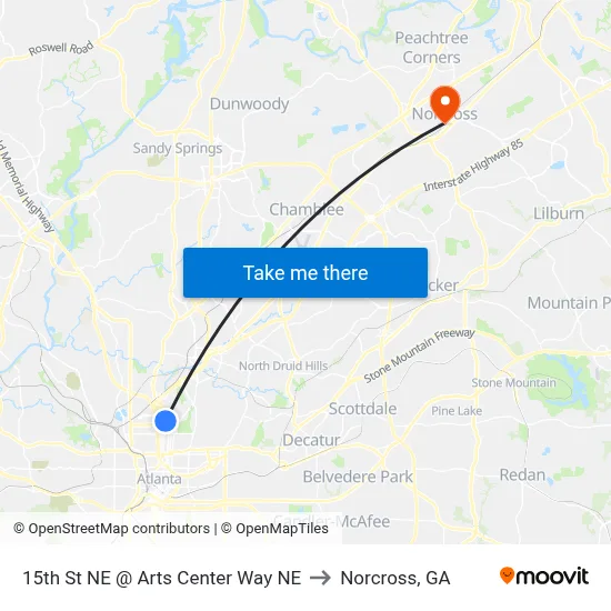 15th St NE @ Arts Center Way NE to Norcross, GA map