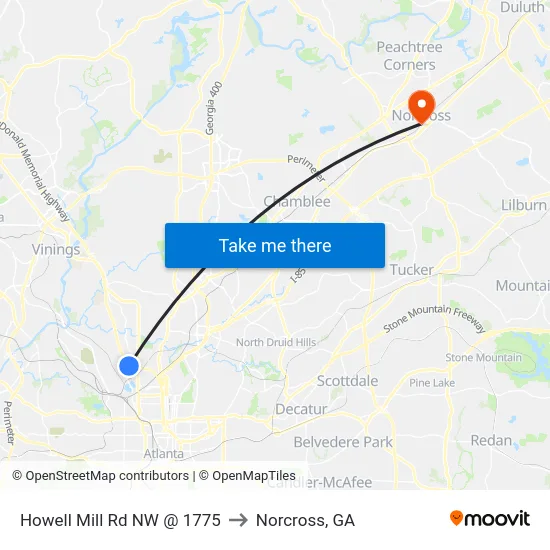 Howell Mill Rd NW @ 1775 to Norcross, GA map