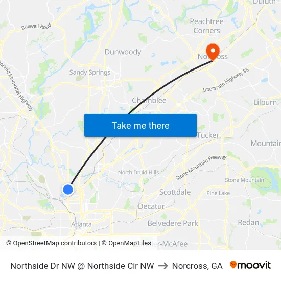 Northside Dr NW @ Northside Cir NW to Norcross, GA map