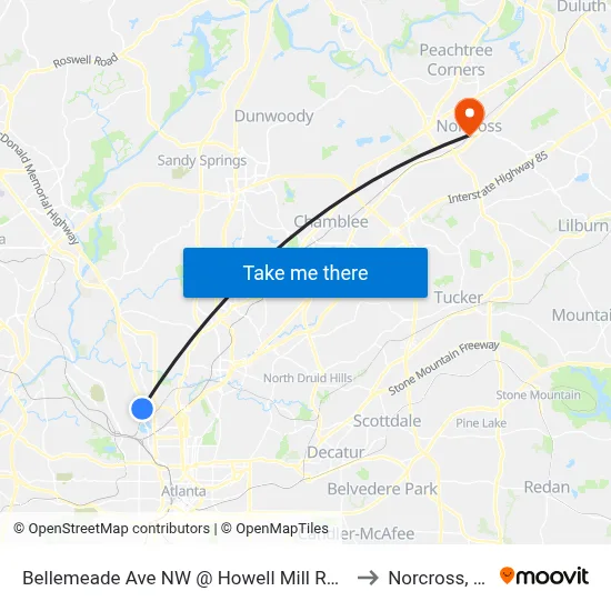 Bellemeade Ave NW @ Howell Mill Rd NW to Norcross, GA map