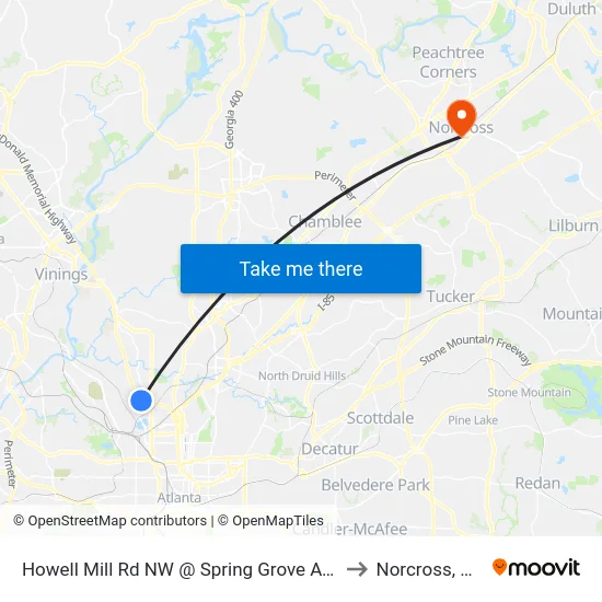 Howell Mill Rd NW @ Spring Grove Ave to Norcross, GA map