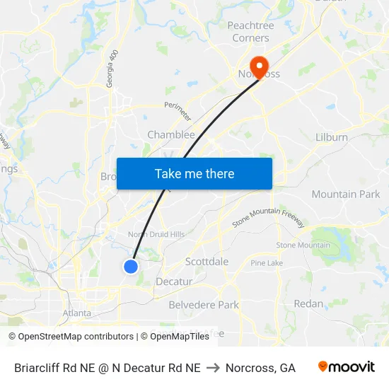 Briarcliff Rd NE @ N Decatur Rd NE to Norcross, GA map