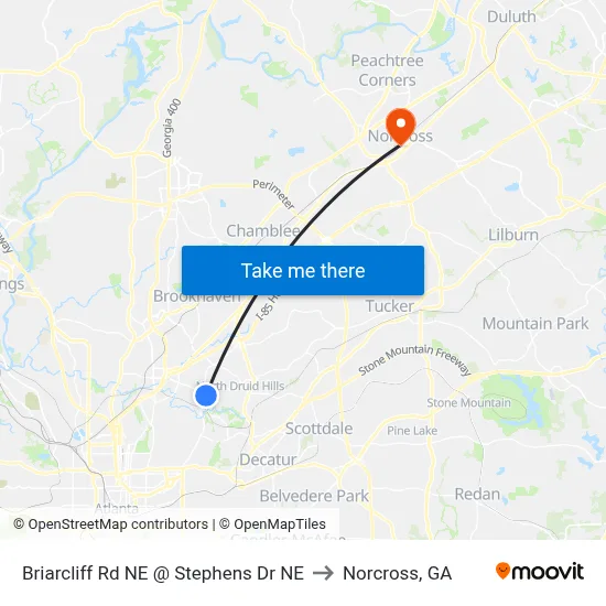 Briarcliff Rd NE @ Stephens Dr NE to Norcross, GA map