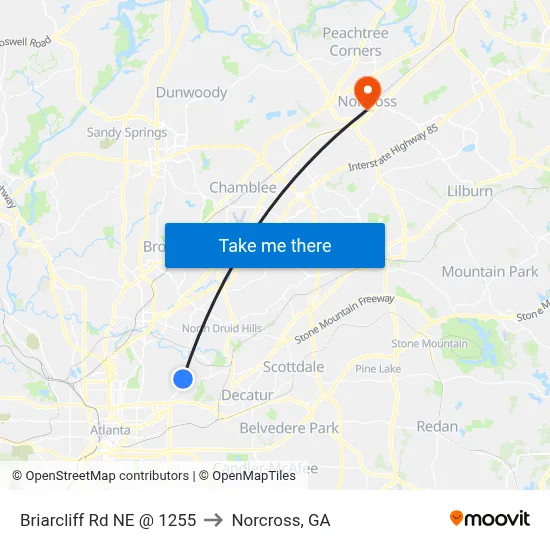 Briarcliff Rd NE @ 1255 to Norcross, GA map