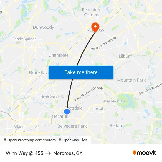 Winn Way @ 455 to Norcross, GA map
