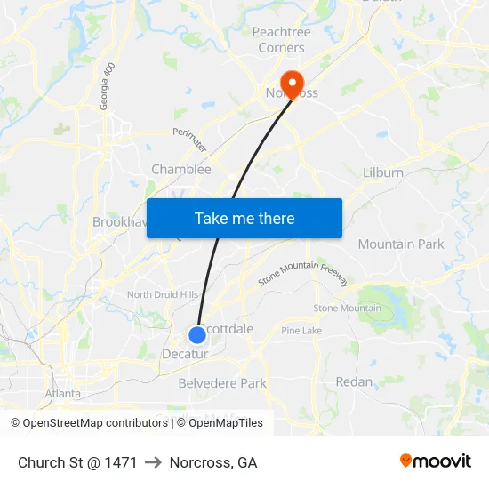Church St @ 1471 to Norcross, GA map