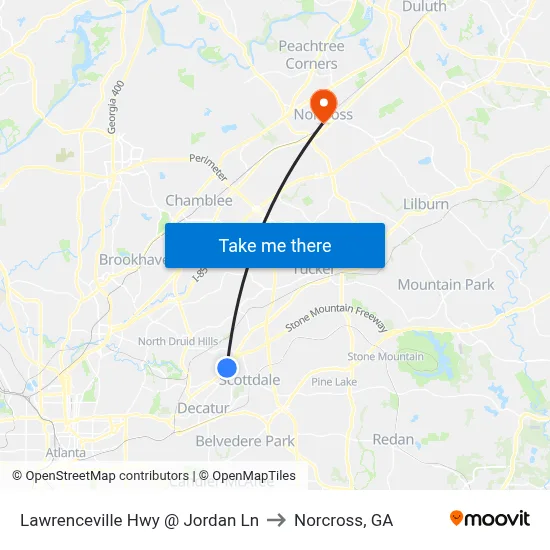 Lawrenceville Hwy @ Jordan Ln to Norcross, GA map