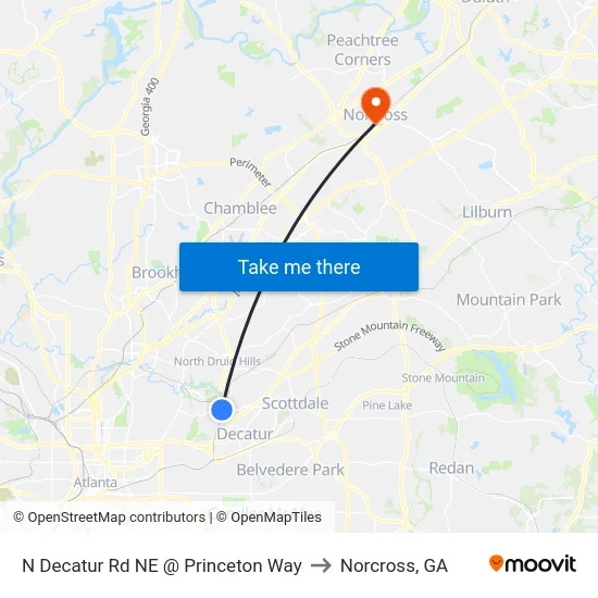 N Decatur Rd NE @ Princeton Way to Norcross, GA map