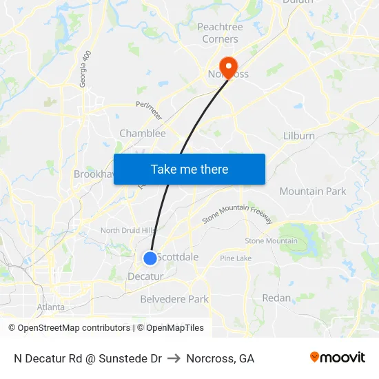 N Decatur Rd @ Sunstede Dr to Norcross, GA map