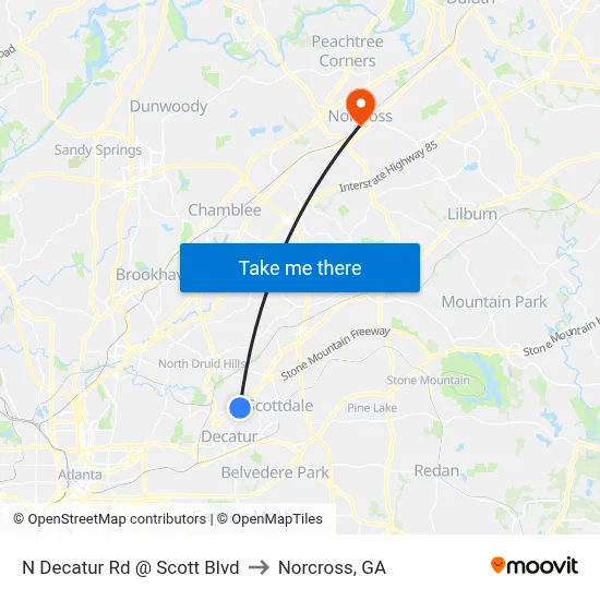 N Decatur Rd @ Scott Blvd to Norcross, GA map