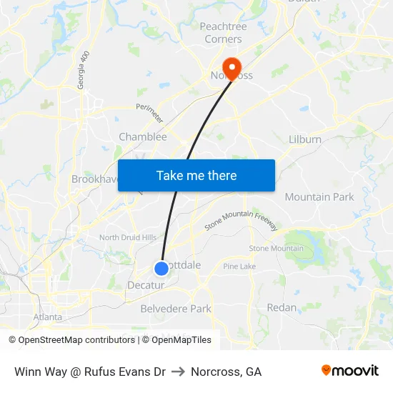 Winn Way @ Rufus Evans Dr to Norcross, GA map