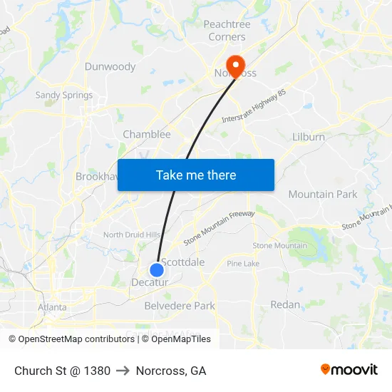 Church St @ 1380 to Norcross, GA map