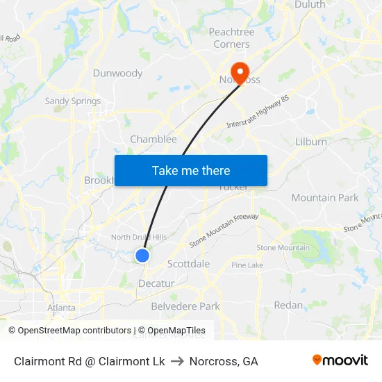 Clairmont Rd @ Clairmont Lk to Norcross, GA map