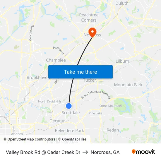 Valley Brook Rd @ Cedar Creek Dr to Norcross, GA map