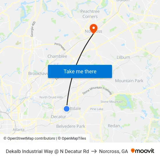 Dekalb Industrial Way @ N Decatur Rd to Norcross, GA map