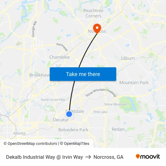 Dekalb Industrial Way @ Irvin Way to Norcross, GA map