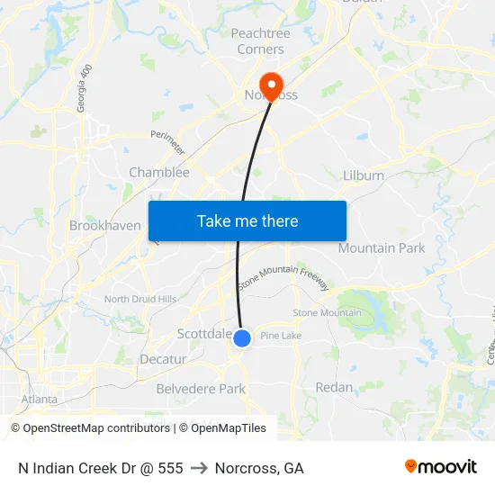 N Indian Creek Dr @ 555 to Norcross, GA map