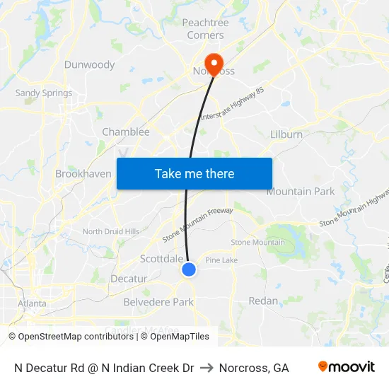 N Decatur Rd @ N Indian Creek Dr to Norcross, GA map
