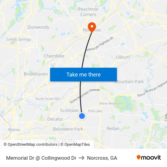 Memorial Dr @ Collingwood Dr to Norcross, GA map