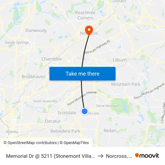 Memorial Dr @ 5211 (Stonemont Village Sc) to Norcross, GA map